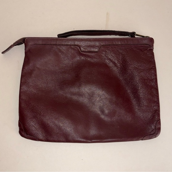 Vintage Phillippe Burgundy Leather Zip Top Wristlet Clutch Handbag Purse - Picture 2 of 9